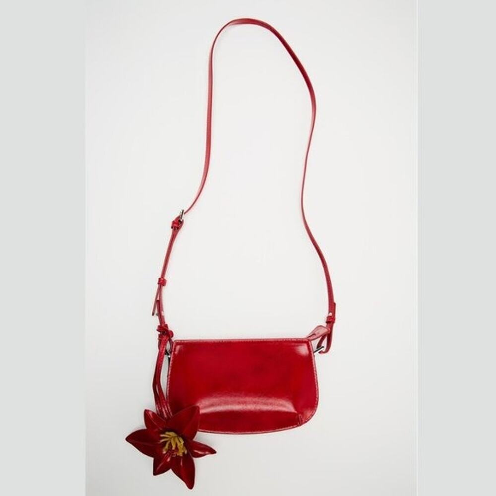 Zara NWT Red Mini Crossbody Shoulder Bag Flower Charm - Picture 9 of 14
